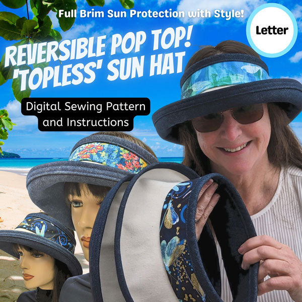 Pop Top Sun Hat, full brim visor style hat, sewing pattern and instructions, digital format