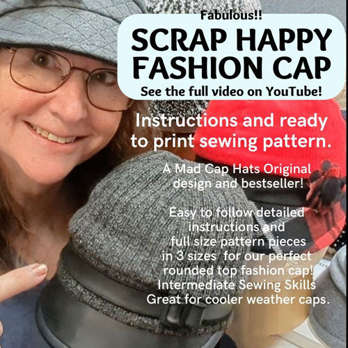 Fabulous Scrap Happy Fashion Cap, Digital Sewing Pattern, A4 printer format