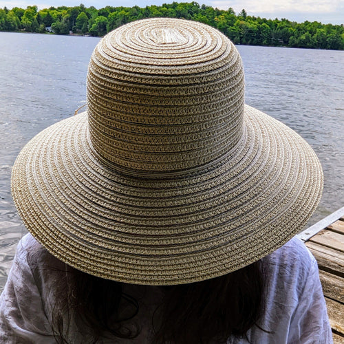 Paper Straw and horsehair ribbon style sun hat, adjustable fit, wide brim