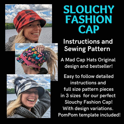 Slouchy Fashion Cap, perfect for fleece, full pattern, in digital format , in 3 head sizes