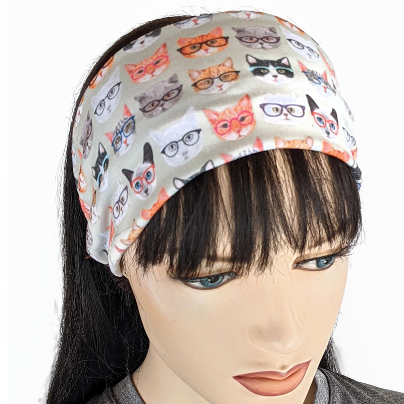 Premium, wide turban style comfy wide jersey knit  headband, smarty cats