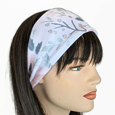 Premium, wide turban style comfy wide jersey knit  headband, soft peachy floral