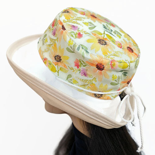 127 UV summer hat sun hat with large wide brim featuring lovely sunflower print