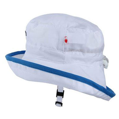 Kids Adjustable Sun Hat, in sizes infant to 2 years, white and blue UPF50+