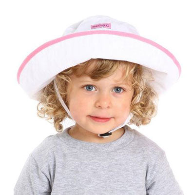 Kids Adjustable Sun Hat, in sizes infant to 8 years, white and pink UPF50+