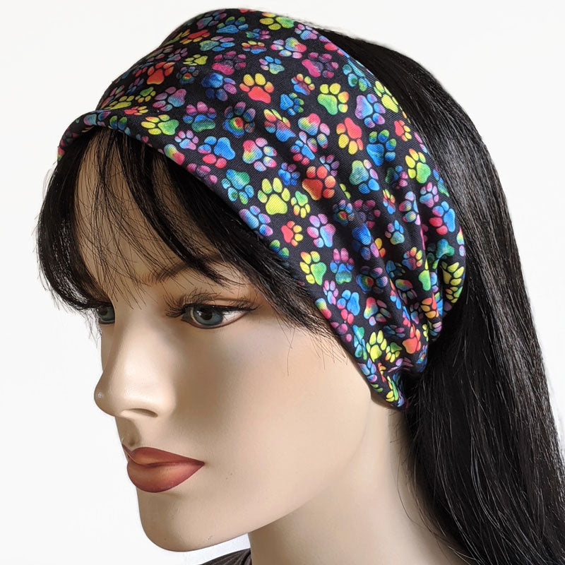 Premium, custom printed fabric, wide comfy jersey knit band, hat band, rainbow paws